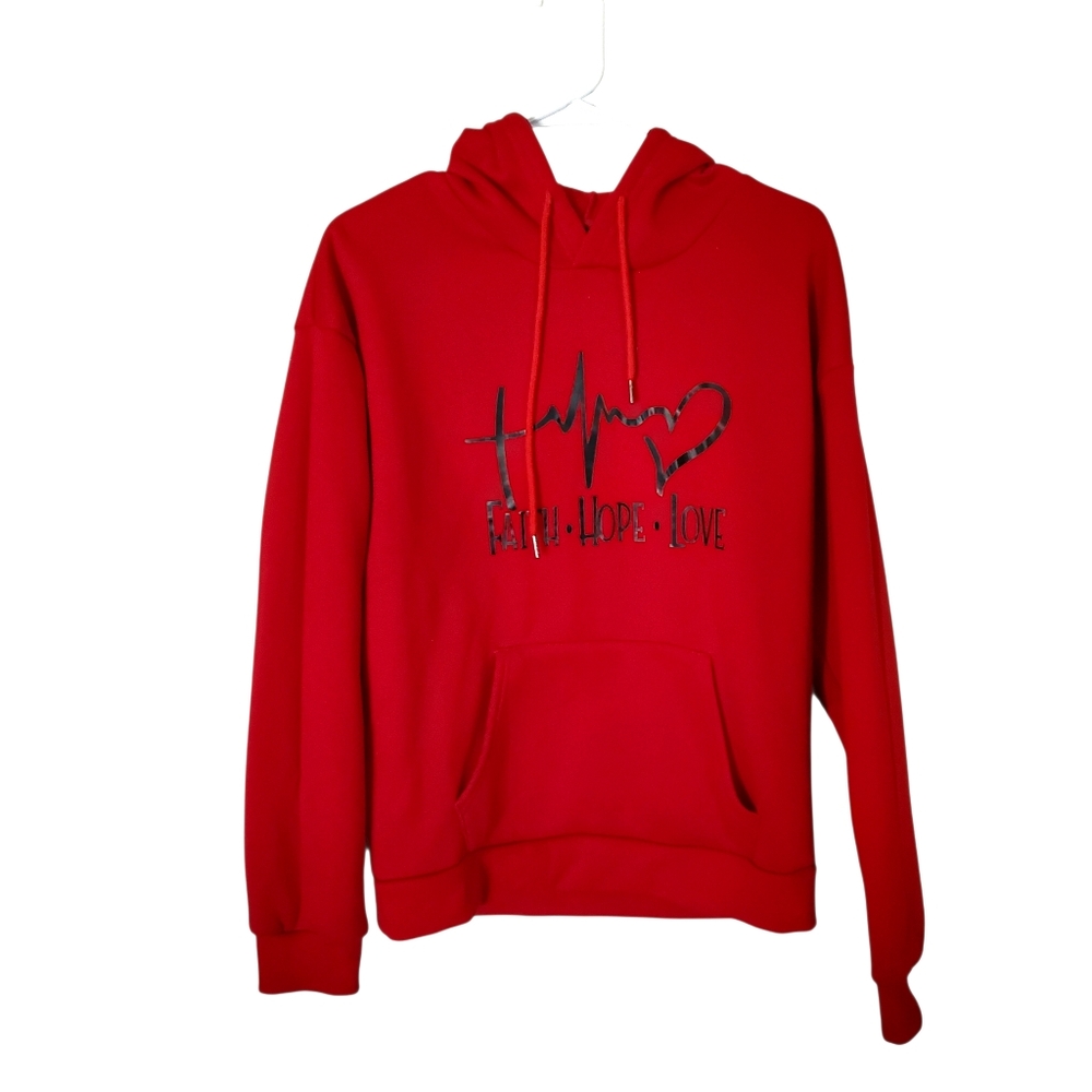 Faith‎ Hope Love Heartbeat Sweatshirt Crewneck Hoodie Christian Womens Medium